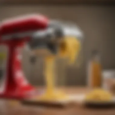 Close-up of the KitchenAid pasta roller attachment in action