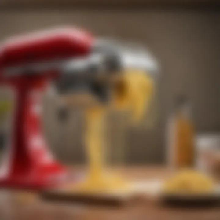 Close-up of the KitchenAid pasta roller attachment in action