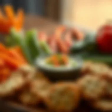 Vegetables and Crackers Pairing An array of fresh vegetables and crackers for dipping
