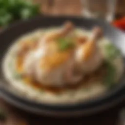 Creamy chicken dish garnished with fresh herbs