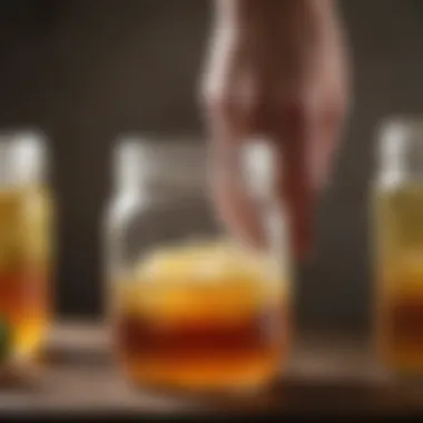 Close-up view of a kombucha mother culture in a jar