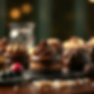 Decadent chocolate desserts and pastries elegantly displayed for late-night indulgence.