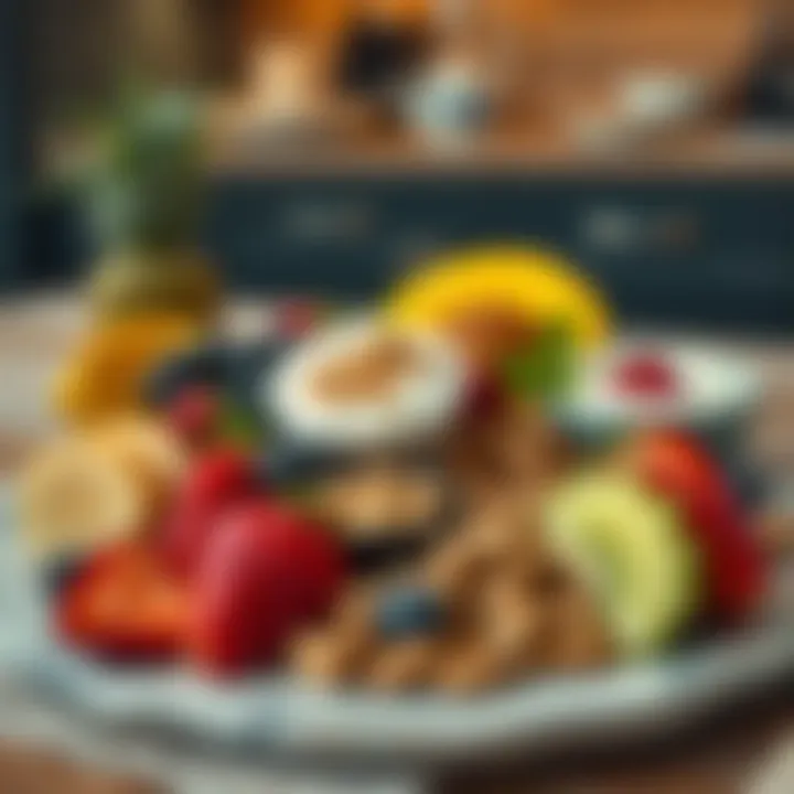 A beautifully arranged platter of healthy late-night snacks featuring fresh fruits, nuts, and yogurt.