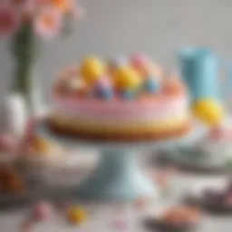 A delightful assortment of Easter-themed light desserts featuring floral and pastel decorations.