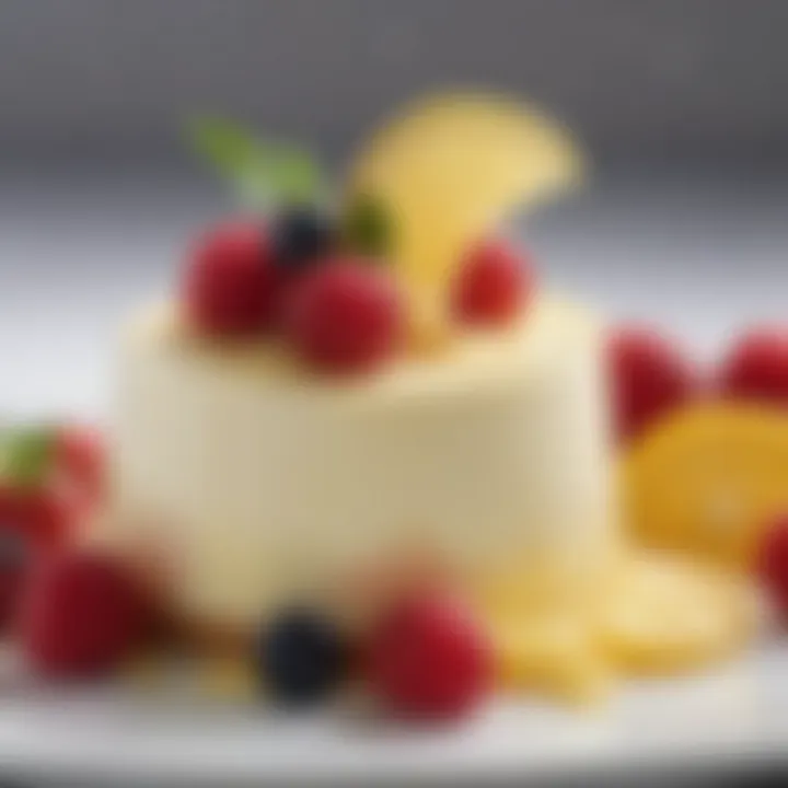 A close-up of a delicate lemon mousse topped with fresh berries, embodying spring flavors.