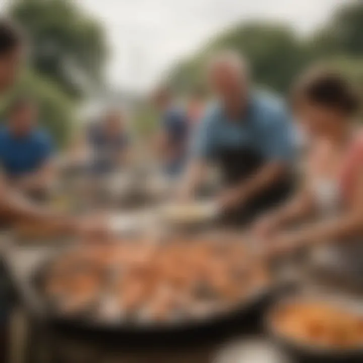 A community enjoying a seafood feast outdoors