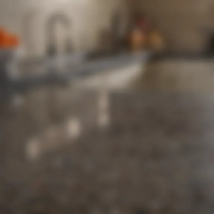 Polished granite countertop with a reflection