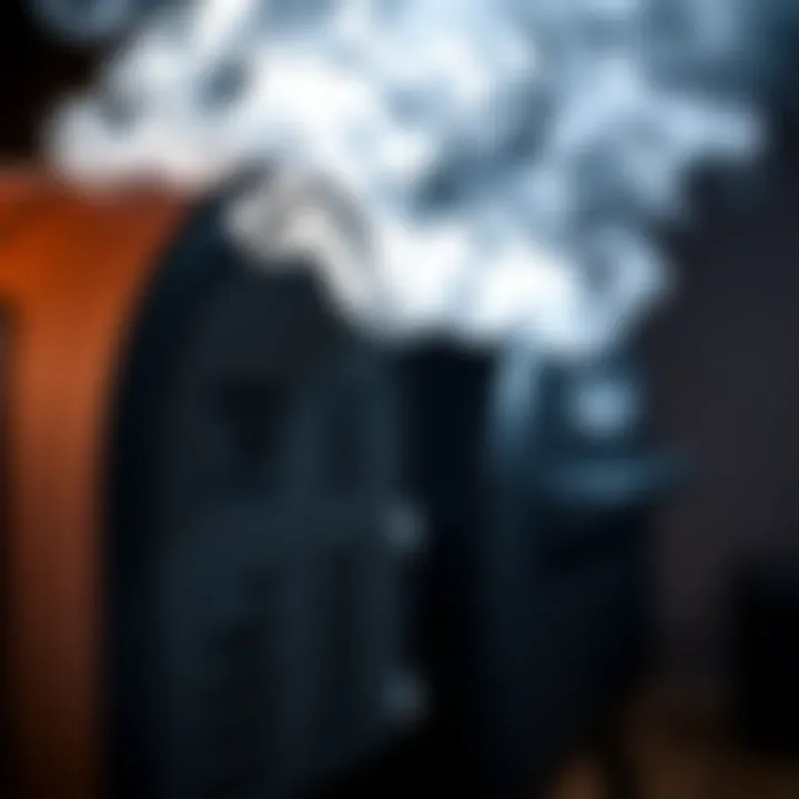 Illustration of the smoker in use with smoke billowing from the vents