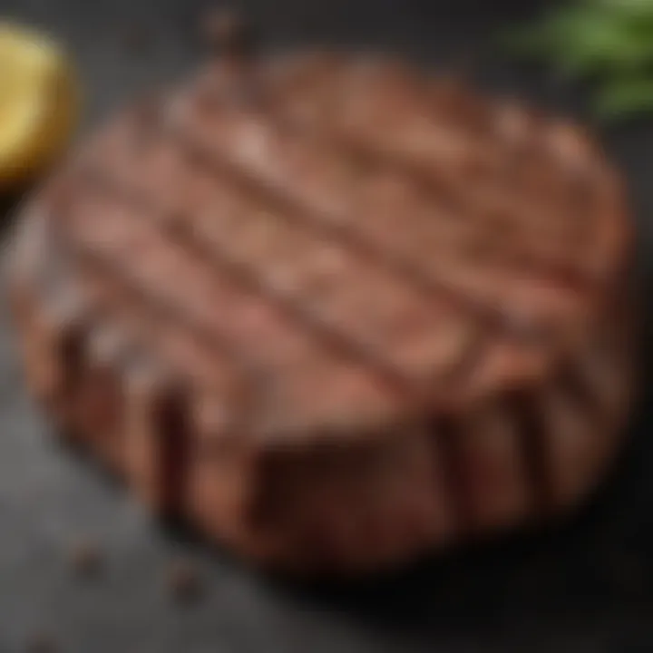 Close-up of steak with ideal doneness and grill marks