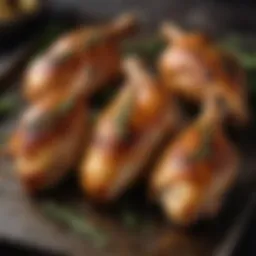 Golden brown roasted chicken legs with herbs