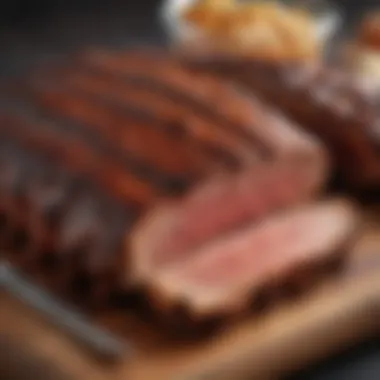 A well-smoked rack of ribs resting on a cutting board, highlighting a perfect glaze and smokiness.