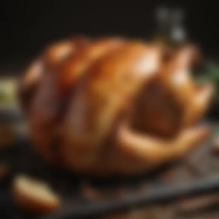 A perfectly sliced roasted chicken showcasing its texture