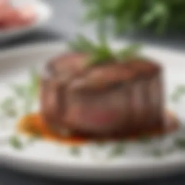 Close-up of a juicy filet mignon with herbs