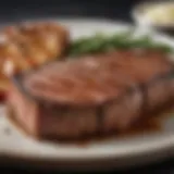 A perfectly grilled New York strip steak showcasing ideal sear marks and juicy texture