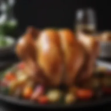 A Culinary Masterpiece: Presentation Matters A beautifully plated roasted chicken garnished with vegetables.