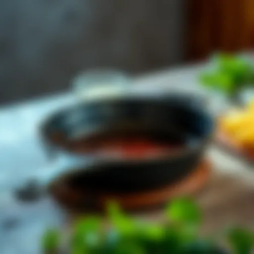 A perfectly seasoned cast iron skillet showcasing its rich patina