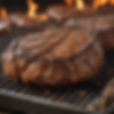 Smoky Flavor Infusion A close-up of perfectly grilled meat infused with smokey wood chip flavors.