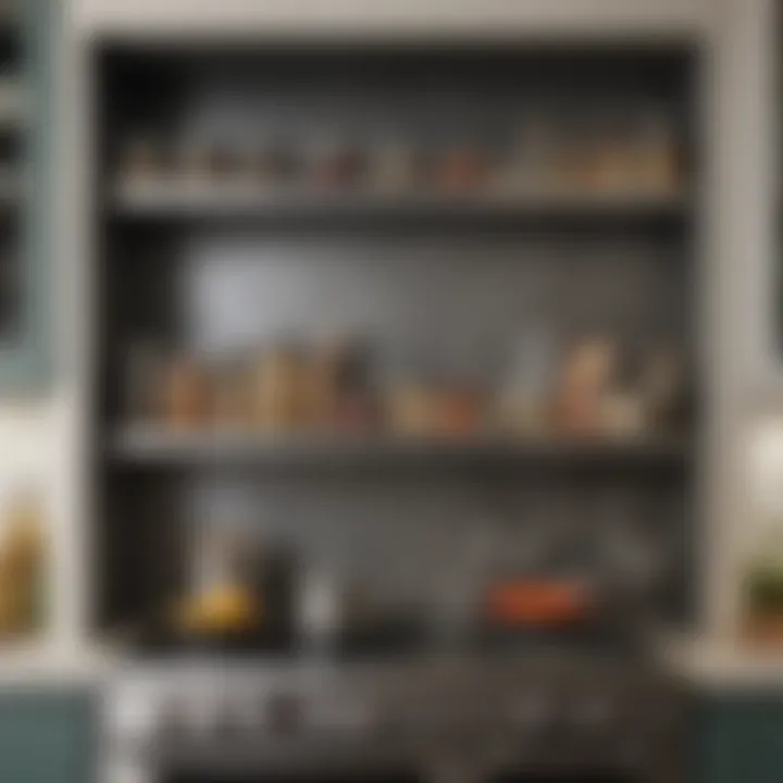 Elegant over the oven shelf showcasing organized spices and cooking essentials