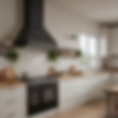 Stylish kitchen design featuring an over the oven shelf for added storage