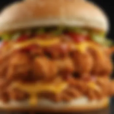 Crispy Texture of the Spicy Chicken Sandwich Close-up view of a Spicy Chicken Sandwich showcasing the crispy texture and vibrant colors of ingredients.