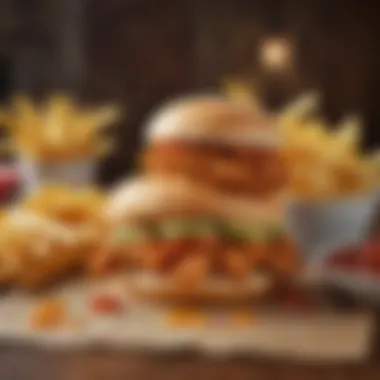 An artistic representation of the Spicy Chicken Sandwich with a side of fries, highlighting the meal's appeal.