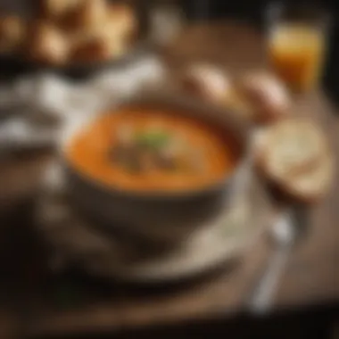 Hearty soup served in a rustic bowl