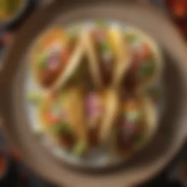 Artfully Crafted Tacos A close-up of a beautifully presented plate of tacos with various fillings.