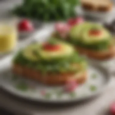 Avocado Toast with Radishes A plate of avocado toast adorned with radishes and microgreens