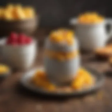 Chia Seed Pudding Delight A hearty chia seed pudding garnished with coconut and mango