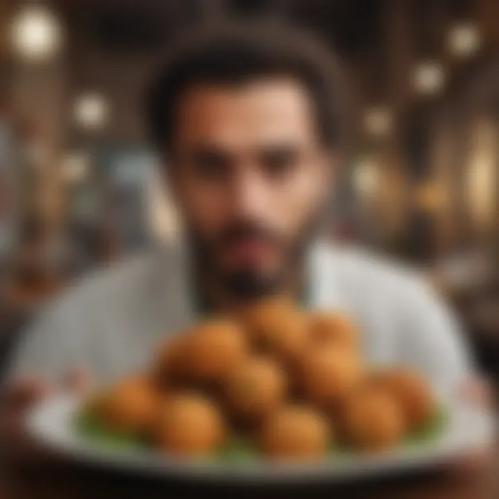Cultural setting highlighting the communal aspect of enjoying falafel