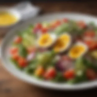 Beautifully Arranged Keto Salad A beautifully arranged plate of a keto salad with an enticing dressing