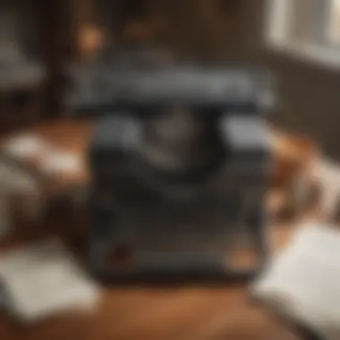 A vintage typewriter with scattered papers around, representing the art of storytelling.
