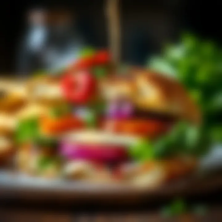 A close-up of a gourmet sandwich with unique toppings and flavors