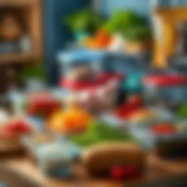 A well-organized meal prep station with various ingredients for lunch