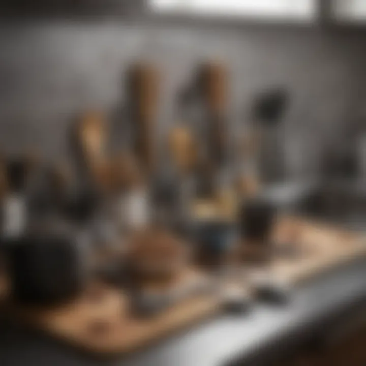 A variety of Ninja utensils neatly organized in a kitchen setting.