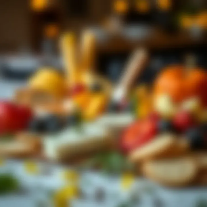 A festive arrangement of cheese, crackers, and fruit, perfect for social occasions.