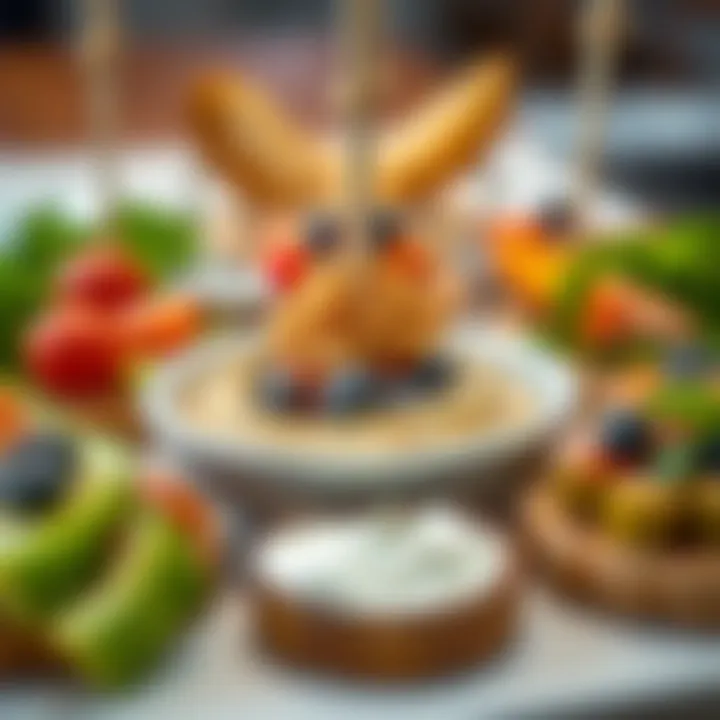 A selection of healthy appetizers including fresh vegetables, dips, and whole-grain options.