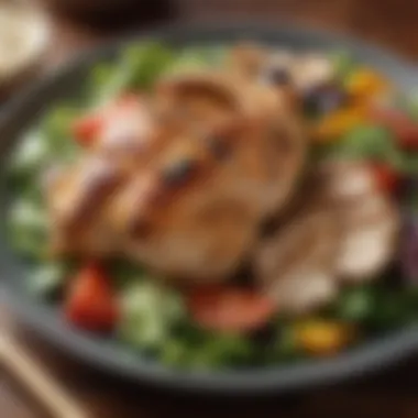 Healthy Meal Featuring Grilled Chicken A colorful salad topped with grilled chicken and vegetables