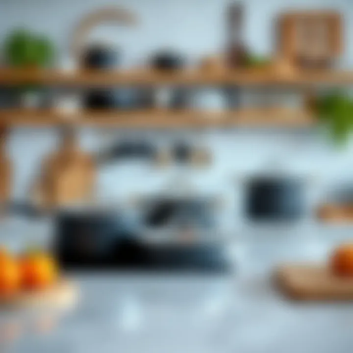 A well-organized kitchen featuring Calphalon induction pots and pans