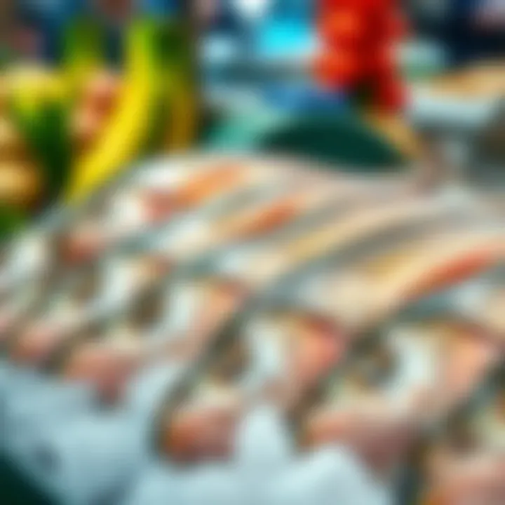 Close-up view of fresh pescada fish on ice