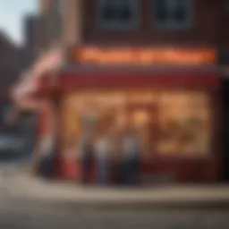 A bustling exterior view of Pete's Famous Pizza with customers enjoying their meals