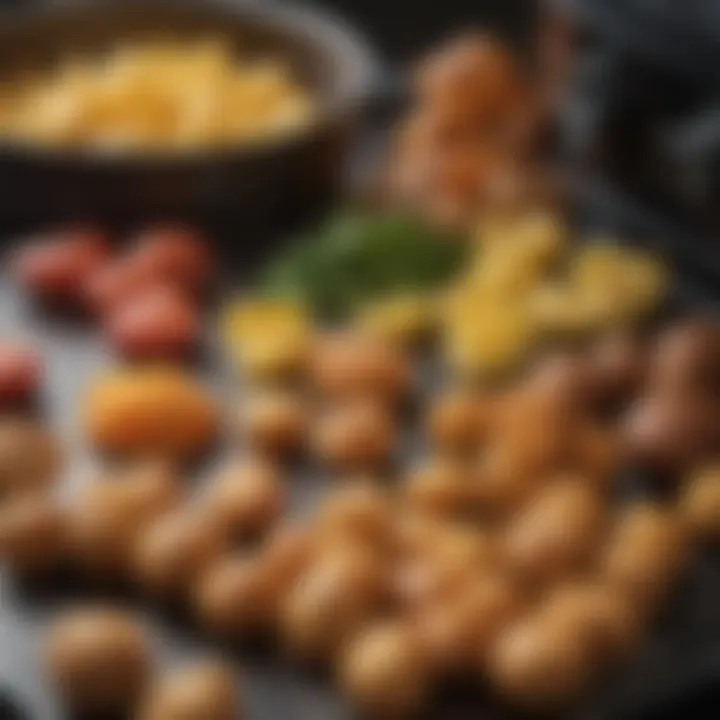 Close-up of healthy ingredients ready for air frying in the Pioneer Woman appliance