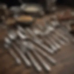 Assorted silverware pieces before polishing