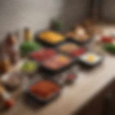 A well-organized kitchen countertop with essential meal prep tools