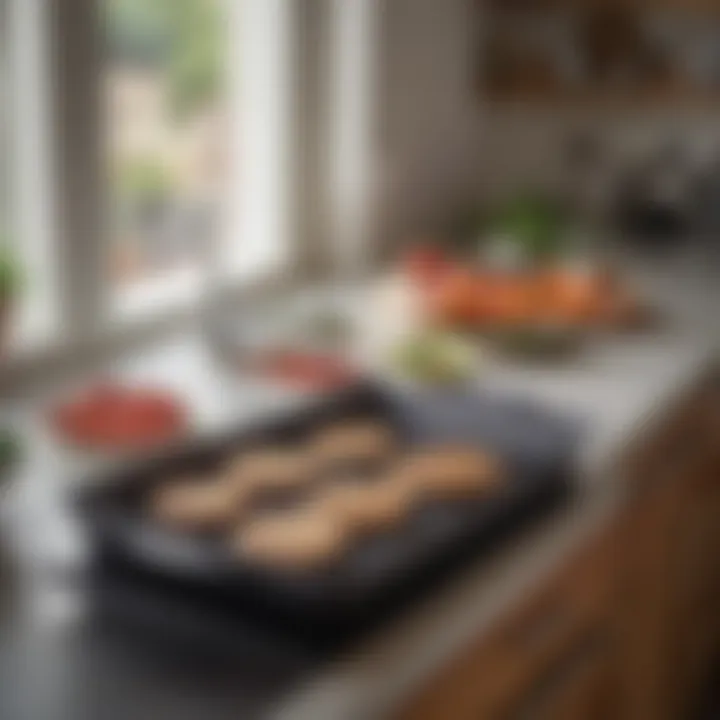 A neatly organized kitchen with the Presto Griddle Pan set for use