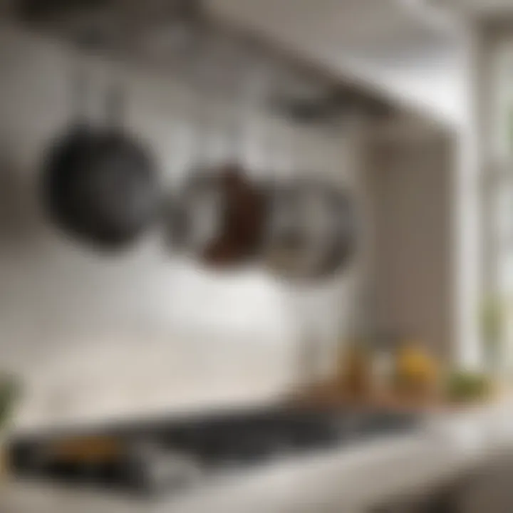 Variety of pot hangers in a stylish kitchen setting