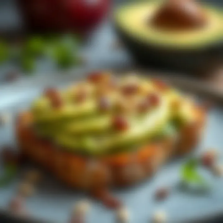Avocado Toast Elegance A close-up of creamy avocado toast garnished with seeds
