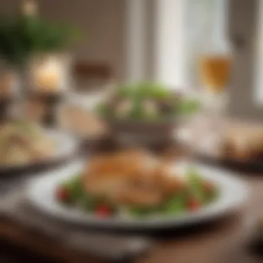 Elegant Table Setting An elegant table setting featuring traditional chicken salad as a centerpiece
