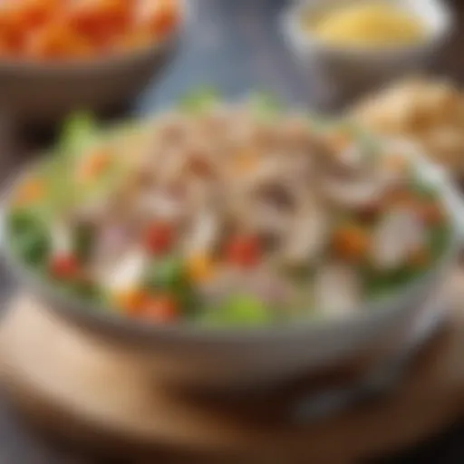 A vibrant bowl of traditional chicken salad with fresh vegetables