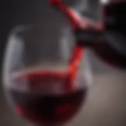 A close-up view of red wine in a glass, highlighting its color and clarity